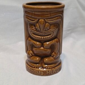 Diamond Head Brown Tiki Mug Marked‎ Japan 5 1/4 Inches Tall